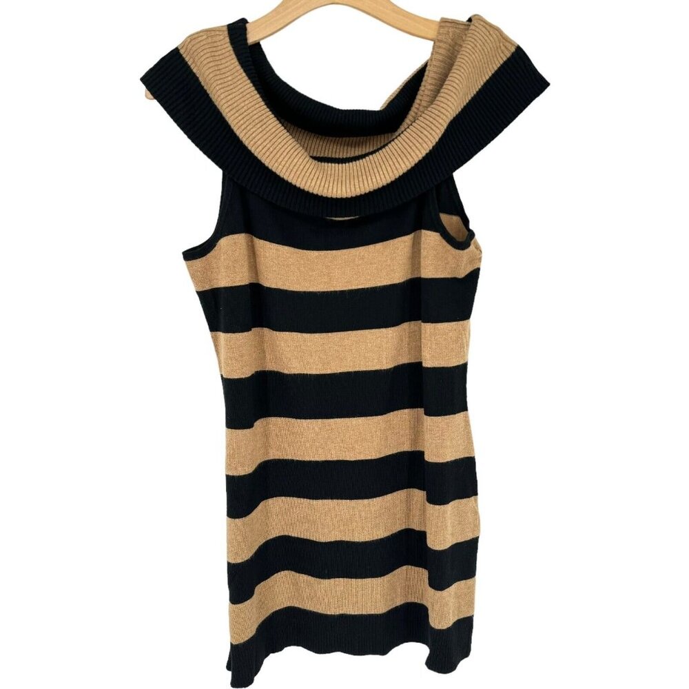 Cache Cold Shoulder Sleeveless Cowl Neck Striped Sweater Tunic Size large
